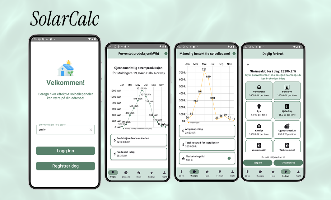 Fire skjermer fra SolarCalc-appen